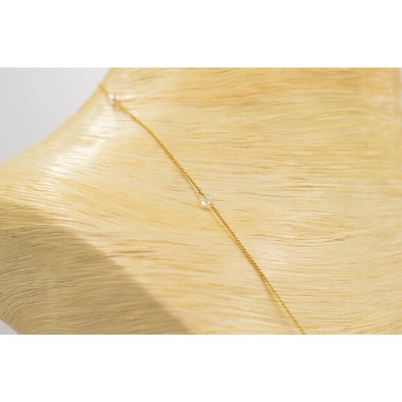 Trifari Vintage Station Necklace Gold Chain Clear Crystal Beaded Signed Bin6B - Picture 10 of 12